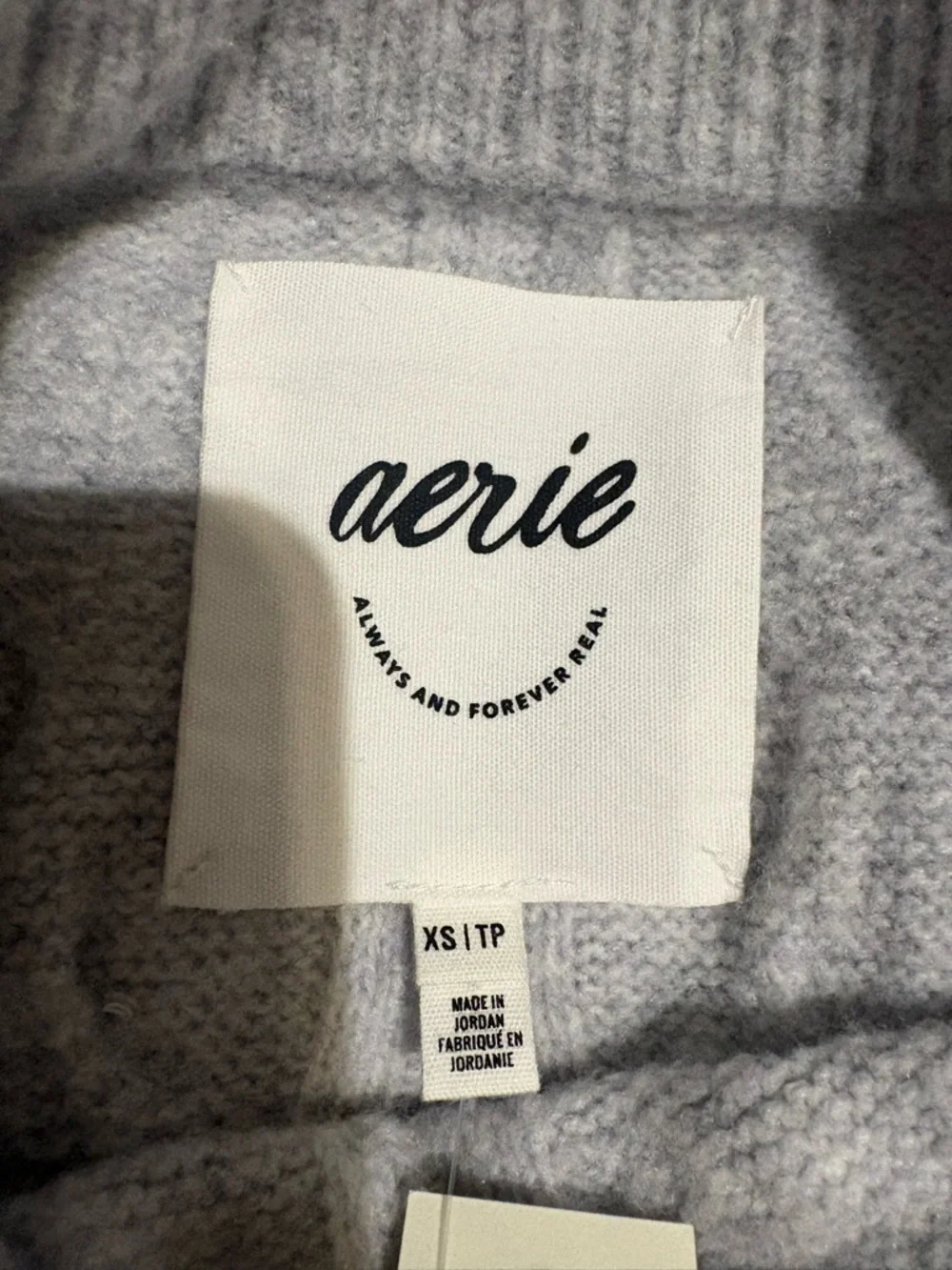 aerie unReal Light Gray Pearl-Embellished Cable Crewneck Sweater - Picture 10 of 12